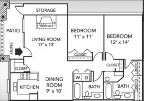 Perrys Crossing Apartment Homes – 2 Bedroom, 2 Bath 1,036 sq. ft.