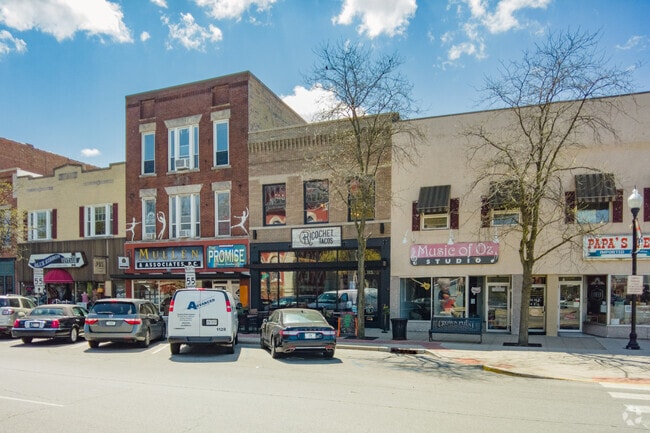 Downtown Crown Point Restaurants and the Entrance to Ricochet Tacos.
