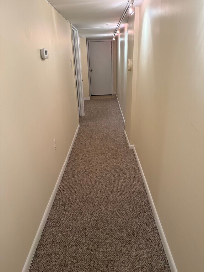 Pasillo que da al dormitorio, baño y lavadero. Alfombra nueva en todo el apartamento. - 1336 Kenyon St NW
