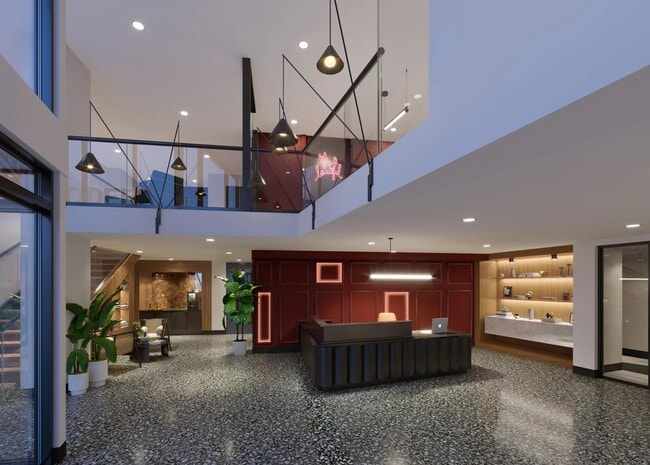 Hotel-inspired lobby at Modera SoBro in Nashville, TN. - Modera SoBro