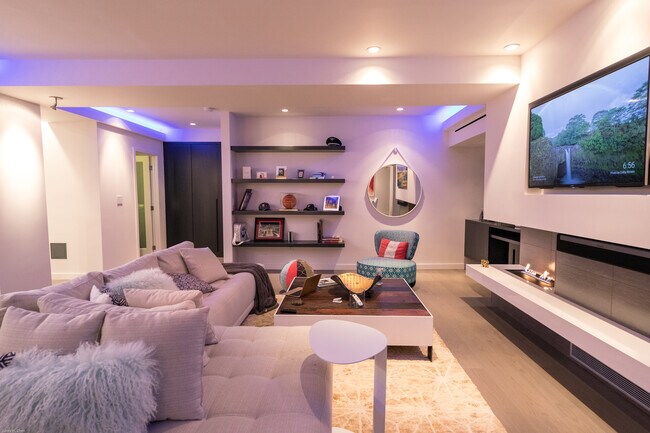 Multicolored LED lighting + fireplace - 1155 N La Cienega Blvd