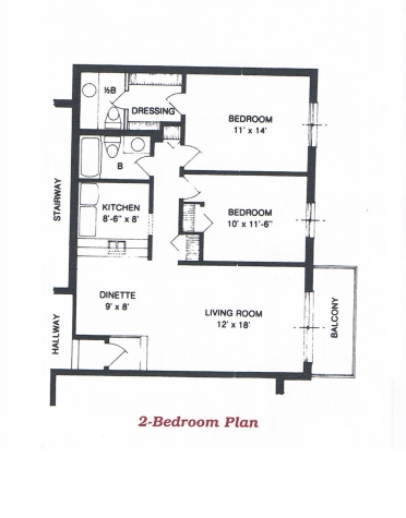 Unidad de 2 habitaciones Plano - Lake View Terrace Apartments