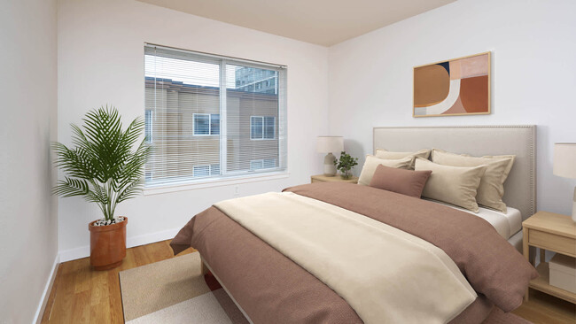 Dormitorio con suelo de superficie dura - City Square Bellevue