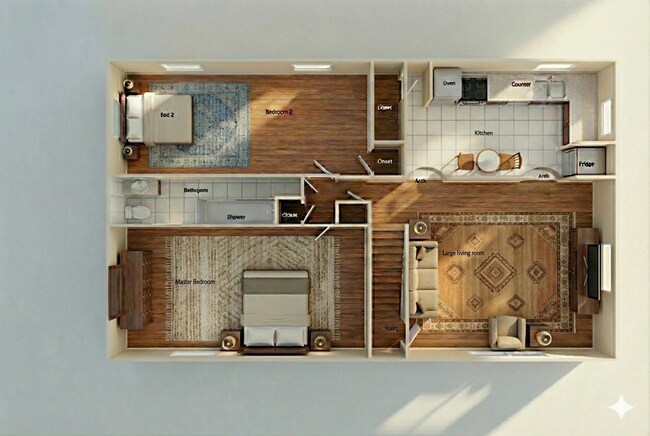 1100 pies cuadrados, 2 habitaciones, 1 baño (diseño aproximado) - 1240 Manor St