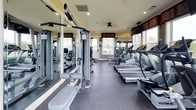 Located at 501 Burke Dr in Hinesville, Georgia, this fitness center offers a well-appointed, single-floor exercise facility designed to support a comprehensive workout experience. The space features durable speckled rubber flooring throughout, providing both safety and comfort underfoot for all types of training activities.

The cardio section is equipped with multiple TRUE-brand treadmills and elliptical machines, lined along the windowed walls to allow users to enjoy natural light and outdoor views while exercising. A ceiling fan and recessed lighting ensure proper ventilation and illumination throughout the space.

The strength training area houses a variety of Paramount and Technogym selectorized machines, including cable systems, seated rowing machines, and other resistance equipment, catering to a full range of muscle groups. Large floor-to-ceiling mirrors are mounted along the walls, visually expanding the space and allowing users to monitor their form during workouts.

Multiple windows on opposing walls flood the interior with natural light and offer pleasant views of surrounding greenery and the outdoors. Decorative valances with a patterned fabric add a refined touch to the otherwise functional environment. A wall-mounted television provides entertainment during cardio sessions, and a ceiling fan contributes to overall comfort. The space is designed to be both practical and inviting for regular fitness use.