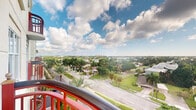 Located along the prestigious Northeast Mizner Boulevard in Boca Raton, Florida, this compact elevated balcony space delivers an impressive outdoor experience defined primarily by its remarkable vantage point. Situated high above street level, the balcony features a distinctive curved red railing that frames expansive, unobstructed panoramic views stretching across the lush South Florida landscape. From this elevated position, the scenery below reveals a picturesque tapestry of swaying palm trees, manicured green spaces, and residential rooftops extending to the horizon, with glimpses of distant high-rises punctuating the skyline. Northeast Mizner Boulevard winds through the view below, lending a sense of the vibrant urban context that surrounds this space. The open-air setting is fully exposed to the natural elements of Boca Raton's celebrated climate, with abundant natural light and broad sky visibility enhancing the sense of openness. The outdoor ambiance is defined by the interplay of tropical vegetation, cloud-filled skies, and the calm energy of this well-established Florida community. Despite its modest footprint, this balcony space offers an outsized visual experience, making it a compelling feature for those who value scenic outdoor vistas in a prime Boca Raton location.