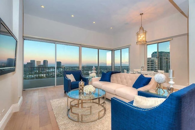 Living Room with Skyline Views - 10501 Wilshire Blvd