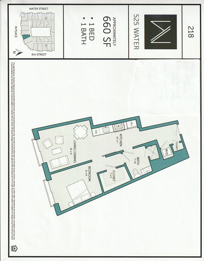 Unit 218 floorplan - 525 Water St SW