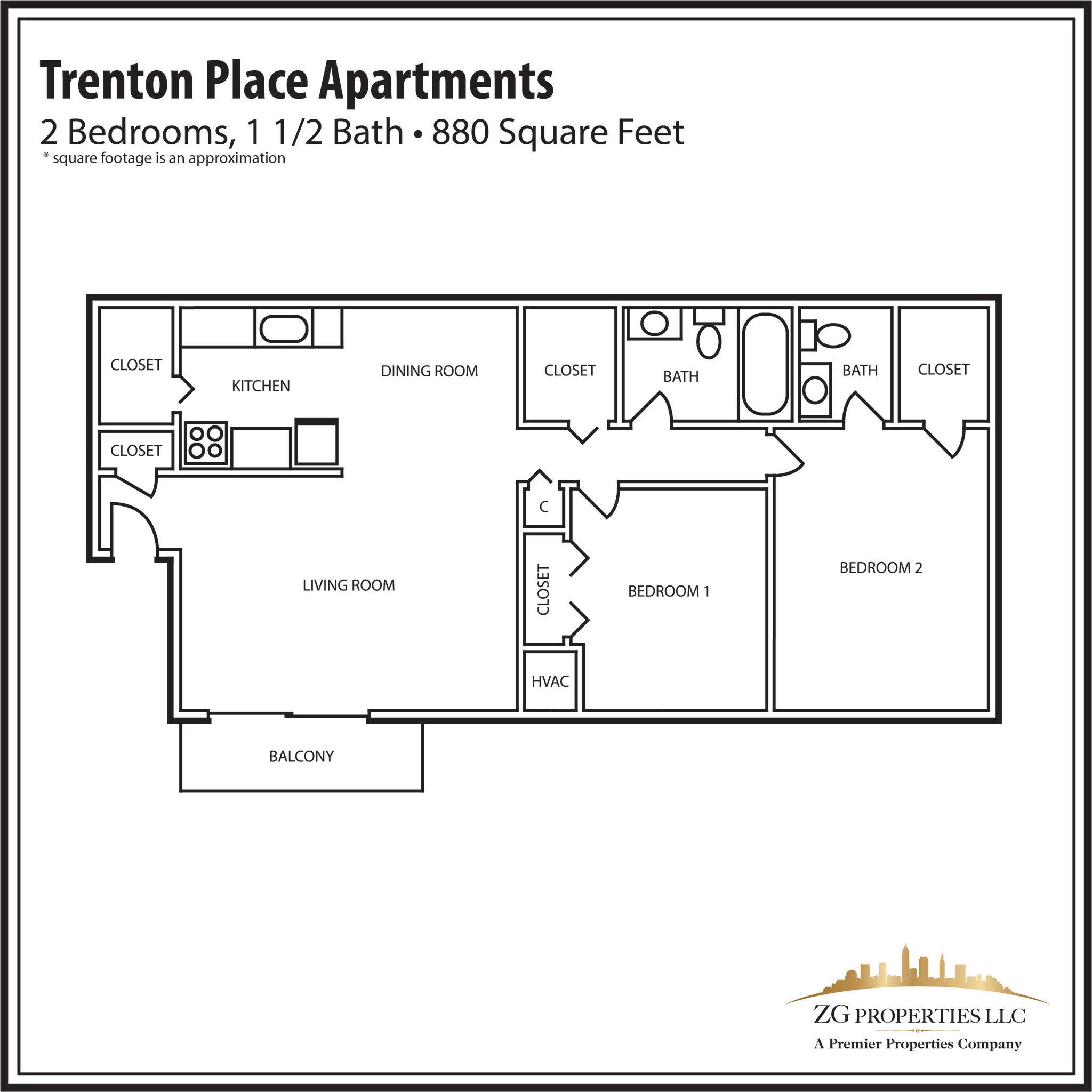 Trenton Place Apartments – 2 Bedroom 1.5 Bath