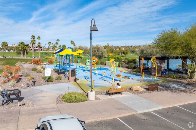 The splash pad at Fountain Park offers residents a way to cool off.