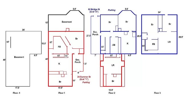 The Blue area is the unit currently available for rent. - 62 Bridge St
