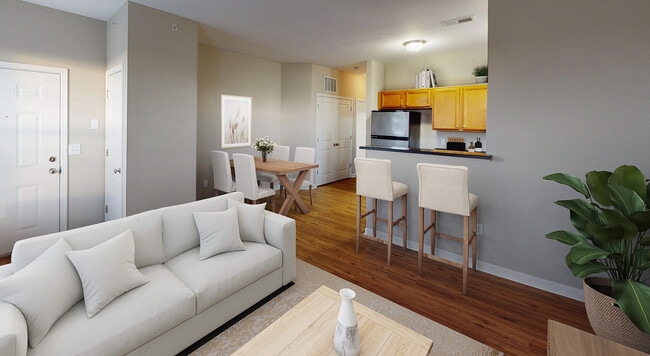 Spacious Living Room and Dining Area - Riverford Crossing Apartments