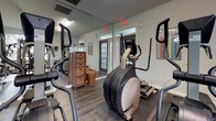 Located at 5080 Sandy Dr in High Point, NC, this single-floor fitness center is a well-equipped exercise facility designed to support a full range of workout routines. The space features durable wood-look flooring throughout, providing a clean and modern aesthetic that complements the neutral gray walls and bright overhead fluorescent lighting.

The cardio section is outfitted with multiple elliptical trainers, a treadmill, and a stair-stepping machine, offering ample options for aerobic exercise. A dedicated strength-training area includes a multi-function cable machine and a weight bench, catering to resistance and muscle-building workouts. A freestanding dumbbell rack holds a complete set of hand weights, adding versatility for free-weight training.

Full-length wall mirrors line key sections of the room, visually expanding the space and allowing users to monitor their form during exercise. A wall-mounted television provides entertainment during workouts. Fitness guidelines and reference charts are posted on the walls, offering helpful information for users. Sanitation supplies are conveniently mounted near the entrance, promoting cleanliness.

Natural light fills the space through multiple large windows fitted with blinds and glass-paneled doors that open to the outdoors, creating a bright and welcoming environment. The facility is functional, practical, and thoughtfully arranged to maximize usability for all fitness levels.