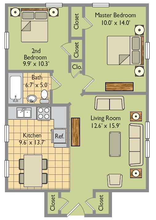 Livingston Park Apartments – TWO BEDROOM ONE BATH STANDARD