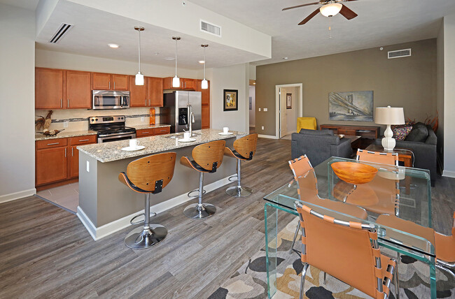 Updated Model Suite with All New LVT Hard Surface Flooring - Living Area. - Residences at 1717