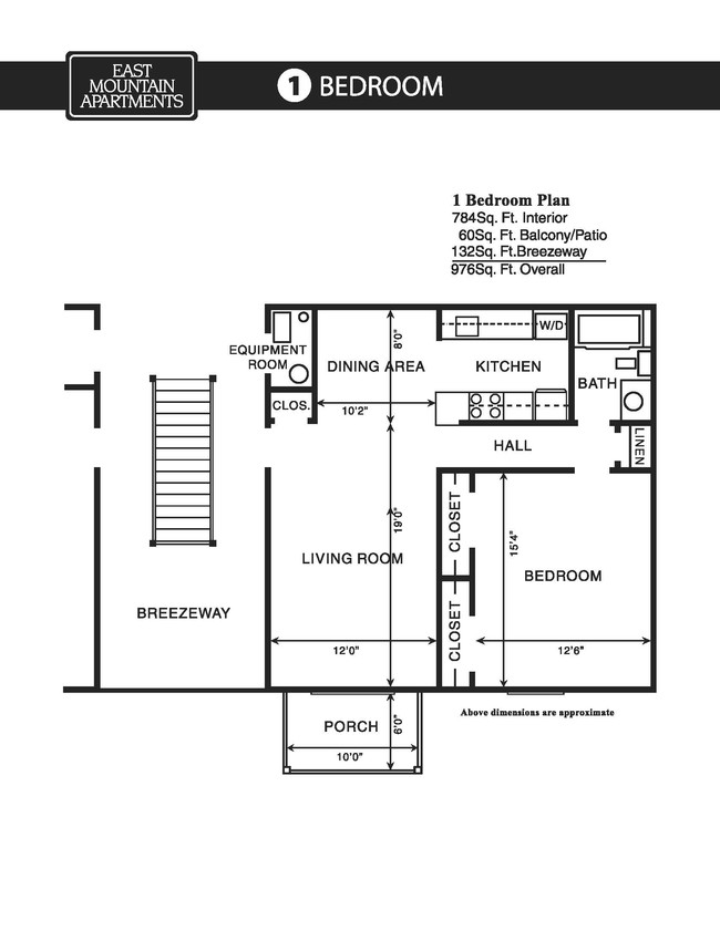 One Bedroom Floor Plan - East Mountain Apartments