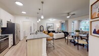 This single-floor residence on Fisher Street in Charlottesville, Virginia, presents a thoughtfully designed open-concept layout that seamlessly connects the kitchen, dining, and living areas. The kitchen is a standout feature, outfitted with light wood cabinetry, granite countertops, a white subway tile backsplash, and a full suite of stainless steel appliances. A central island with pendant lighting and bar seating serves as both a functional workspace and a casual gathering spot.

The living area flows naturally from the kitchen, featuring light wood-style flooring, a ceiling fan, and access to natural light through large windows and a glazed door. A dedicated dining space accommodates a full table and chairs, accented by hardwood-style flooring and modern wall décor.

The bedrooms are carpeted and well-lit by large windows that offer views of the surrounding exterior. Each bedroom is generously proportioned with ample wall space. The bathrooms are finished with granite-topped vanities, light wood cabinetry with matte black hardware, large mirrors, and glass-enclosed showers. Mirrored closet doors in the hallway enhance the sense of space. Throughout the residence, a neutral color palette and consistent finishes create a cohesive, contemporary ambiance.