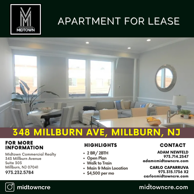 Apartment For Lease - 348 Millburn Ave