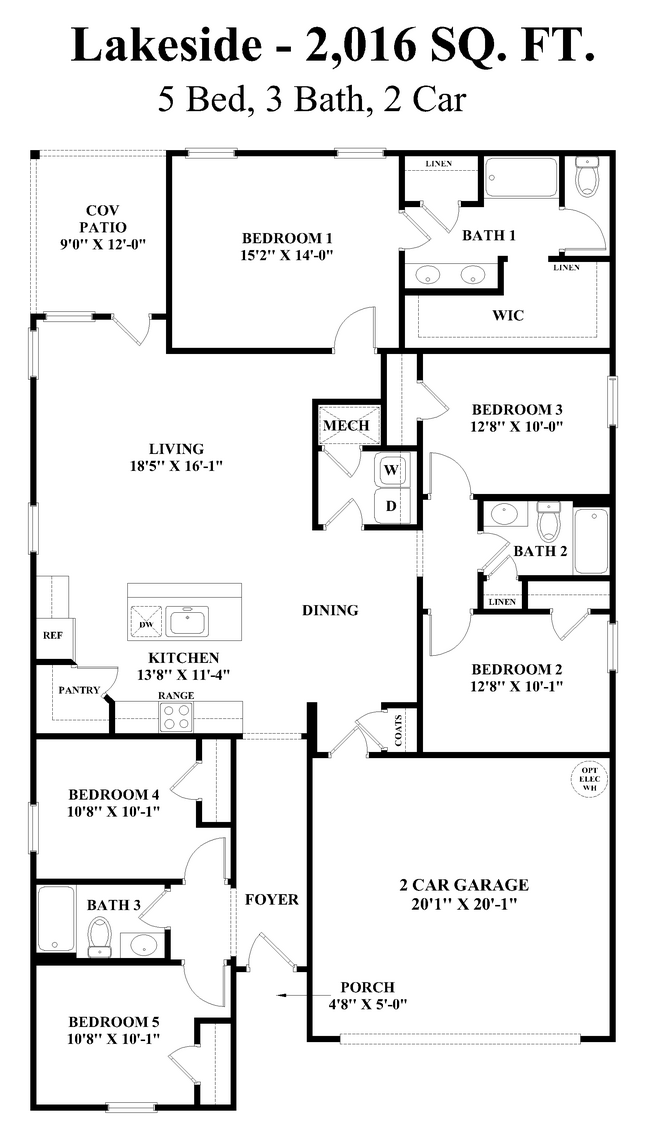 Lakeside - Plano de planta - Villas at Oak Bend- Home Rentals