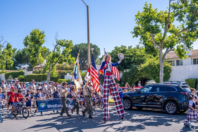 The 4th of July Parade in Westlake Village wouldn’t be complete without its iconic patriotic stilt walker.