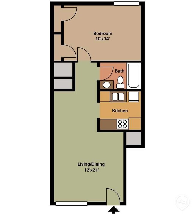 distribución de planta 1x1 - Vista Village Apartments