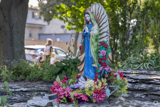 A beautiful war memorial is nestled between homes in Wauwatosa.