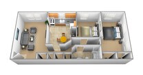 2 Bedroom 1 Bath - Cardiff Floor Plan