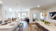 This well-appointed two-bedroom, two-bathroom residence in Cypress, TX offers a thoughtfully designed single-story layout that maximizes both comfort and functionality. The open-concept living, dining, and kitchen areas flow seamlessly together, anchored by warm wood-style flooring that extends throughout the main living spaces. Large windows invite abundant natural light, and ceiling fans in the living areas enhance year-round comfort.

The kitchen is a standout feature, boasting sleek gray shaker-style cabinetry, bright white countertops, stainless steel appliances including a French door refrigerator, electric range, and built-in microwave, along with a deep single-basin sink and pendant lighting overhead. The adjacent dining and living areas provide generous space for both entertaining and everyday living.

Each bedroom offers a serene retreat with walk-in closets, wood-style flooring, and windows dressed with blinds and curtains. The two full bathrooms are finished with gray vanity cabinetry, white countertops, light tile flooring, and tub-shower combinations with tiled surrounds. A dedicated laundry area with in-unit washer and dryer connections adds everyday convenience. Clean white walls and recessed lighting give the entire residence a bright, modern aesthetic.