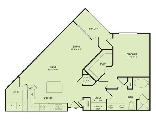 1Bed 1Bath Study - Essential Housing - Pearl Greenway