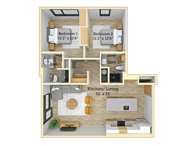 Two Bedroom Floor Plan - 1117 Preston