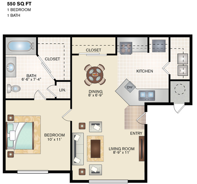 1 Bedroom 1 Bathroom - Keystone Apartments