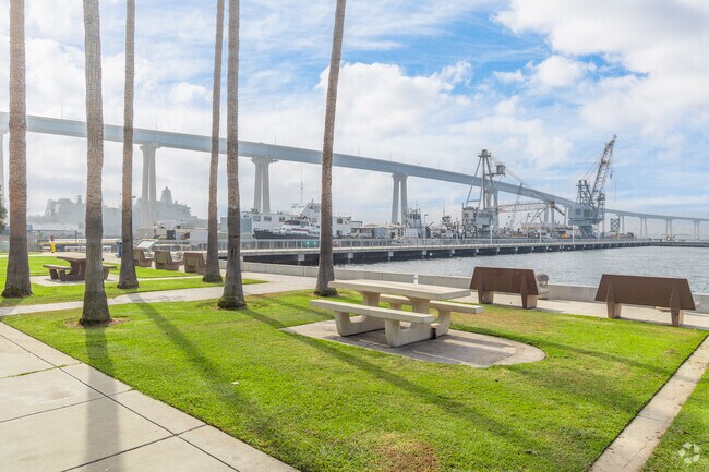 Cesar Chavez Park in Barrio Logan enjoys an up-close view of Coronado Bridge.