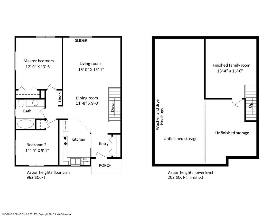 Plano de planta - Arbor Heights Townhouses