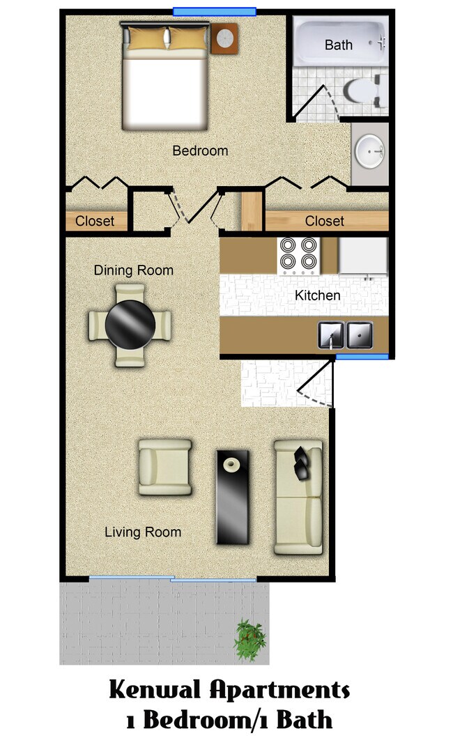1 dormitorio/1 baño - Distribución - Kenwal Apartments