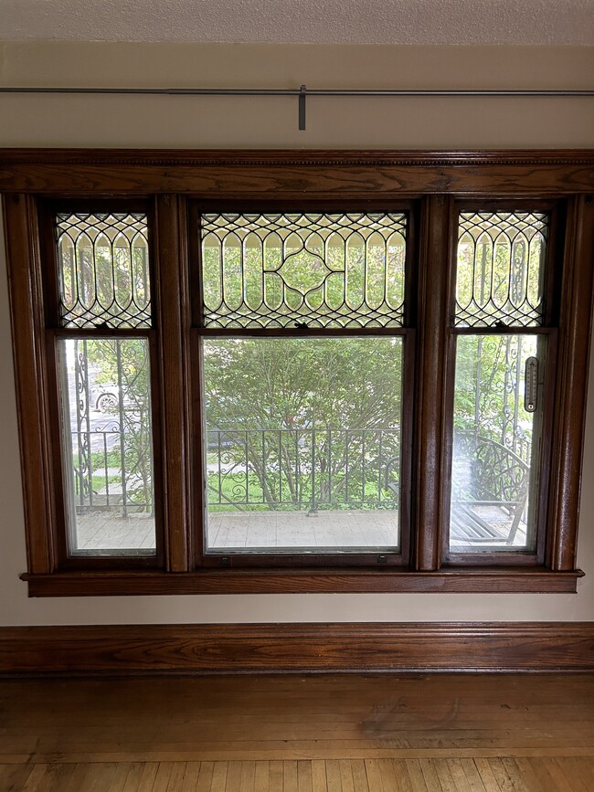 Beveled glass windows in Living Room - 10 Granger Pl