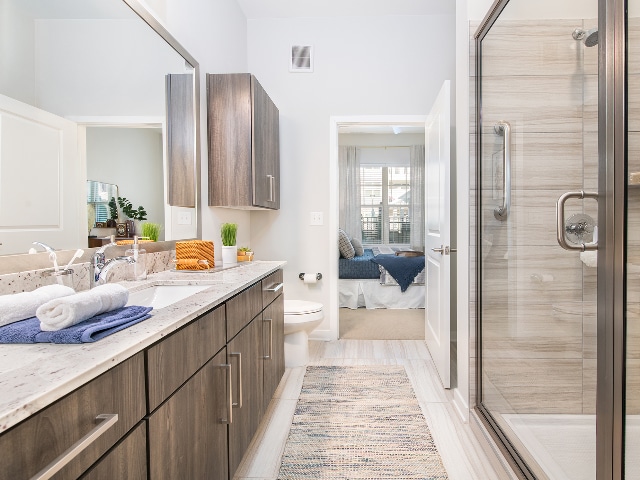 Baño adornado - Overture Greenville	 55+ Active Adult Apartment Homes