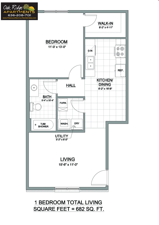 1BR/1BA - Oak Ridge Apartments