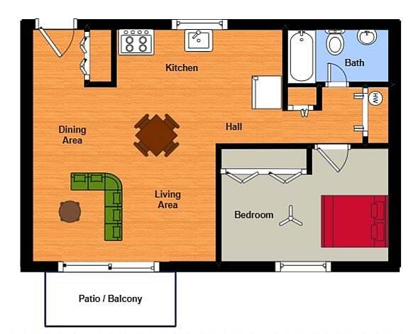 1 BR Floor Plan - Willow Grove Apartments