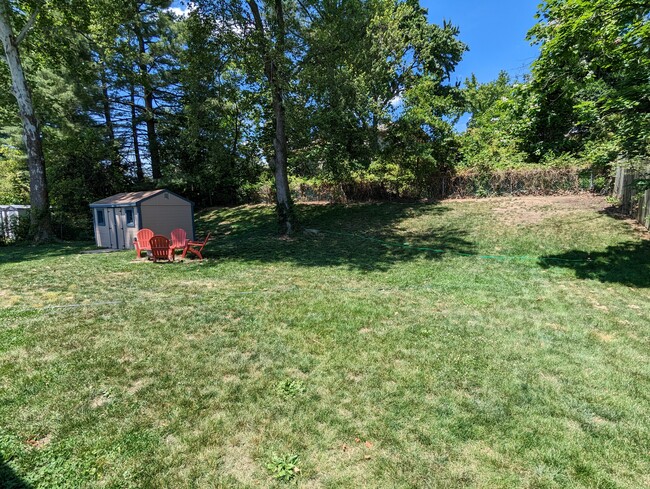 Fully fenced backyard with toolshed - 4432 Roundhill Rd