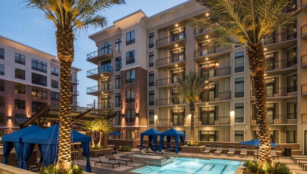 Exterior and Pool at Dusk - Skyline at Midtown