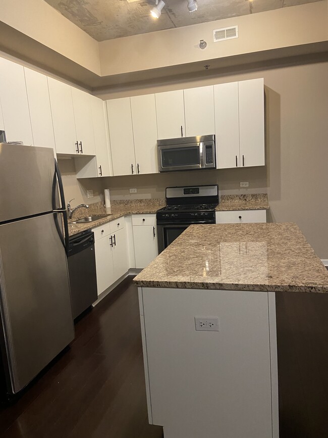 recently painted kitchen with white cabinets and granite countertops - 1464 S Michigan Ave