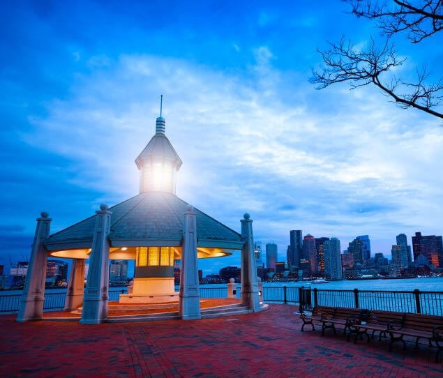 East Boston overlooking the water at evening