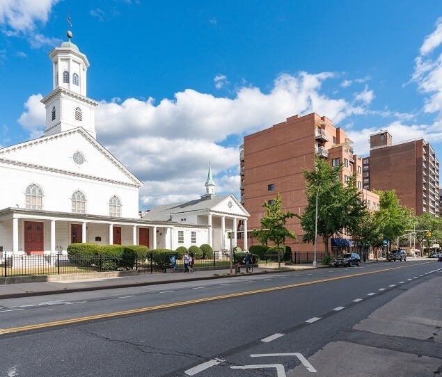 The historic landmark Reformed Church of Newtown was first established in 1731