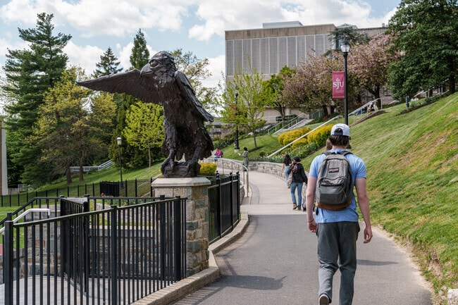 Students at St. Joseph's are directed throughout campus by its hawk sculptures.