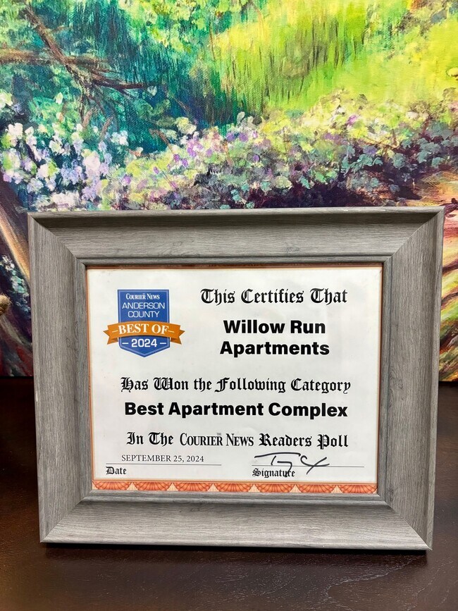 ¡Lo mejor del condado de Anderson 2024! - Willow Run Apartments