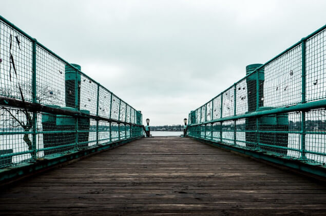 A footbridge in Bayside leads to the water