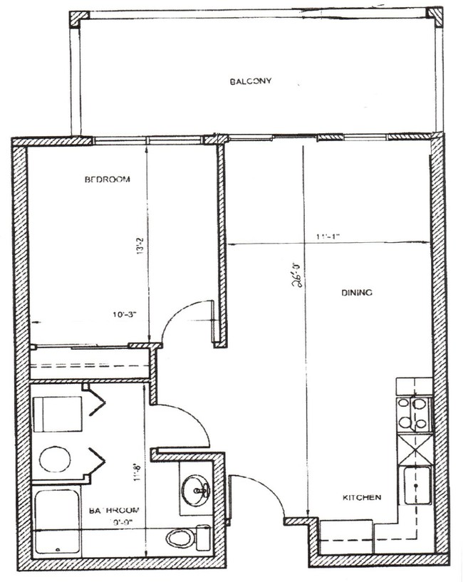 1x1A - Apartamento de una habitación y un baño mirando al oeste en el último piso con balcón grande - Moreland Crossing