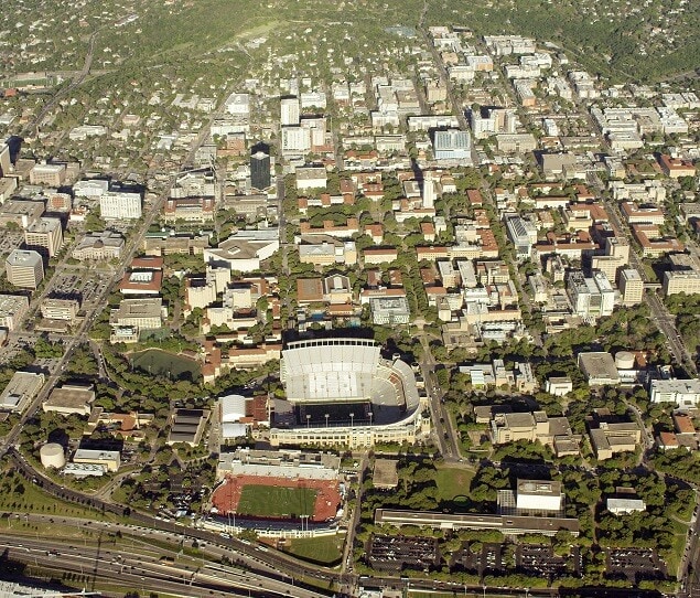 Aerial view of the UT campus
