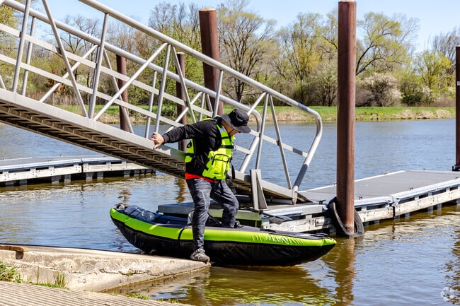 A resident of Busse Woods uses a boat ramp to start their adventure on Busse Lake.