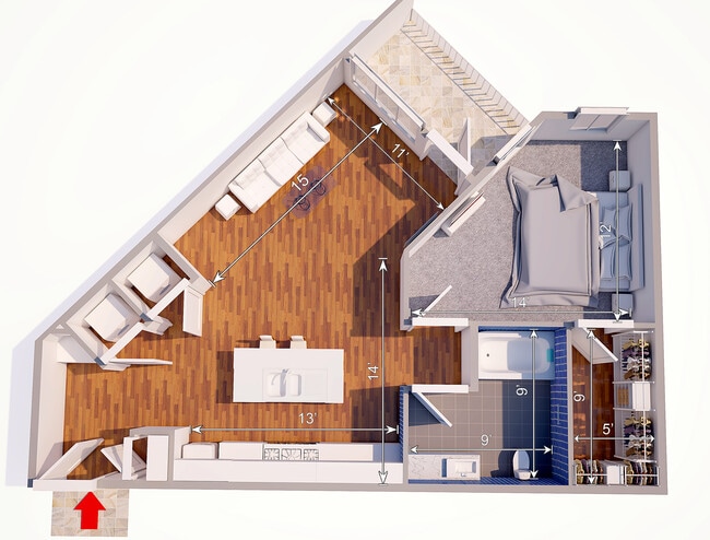 The Grant- 1x1 - Bluffview Apartments